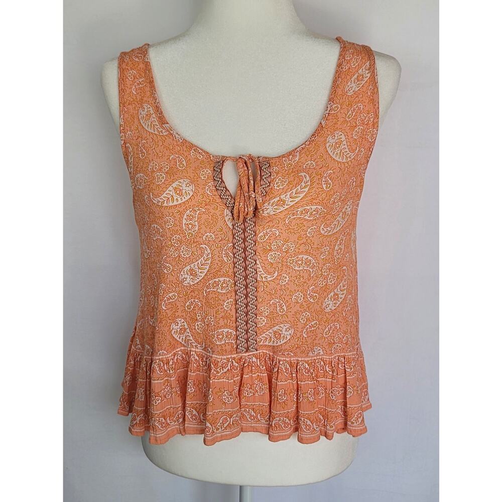 Patrons of Peace Boho Hippie Festival Coral Paisley Ruffle Tank Top Size XS - Picture 3 of 12